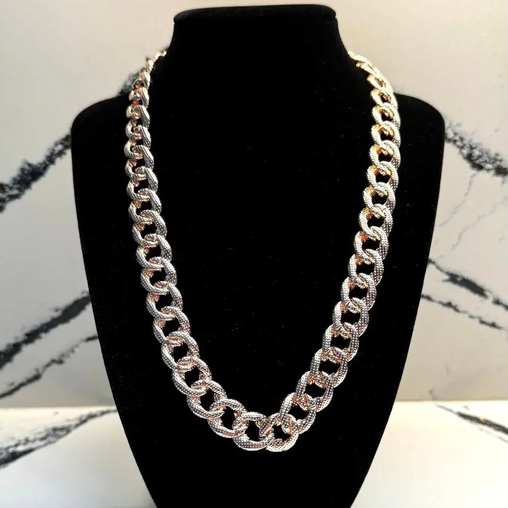 Rose Gold Tone Iced Out Cuban Link Chain 20